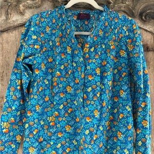JCrew blue with fall floral flowers, size 00 blouse